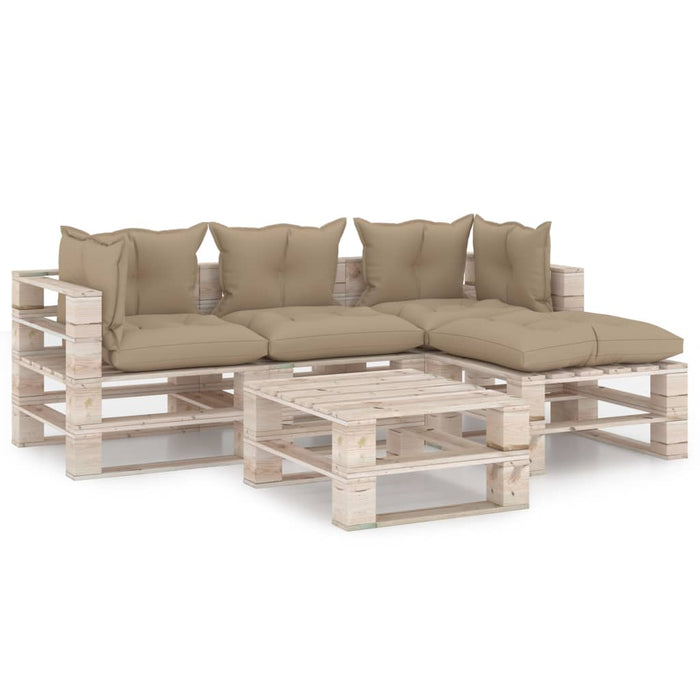 5-tlg. Garten-Lounge-Set aus Paletten mit Kissen Kiefernholz