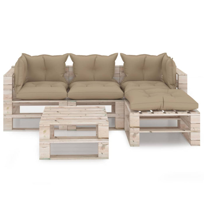 5-tlg. Garten-Lounge-Set aus Paletten mit Kissen Kiefernholz