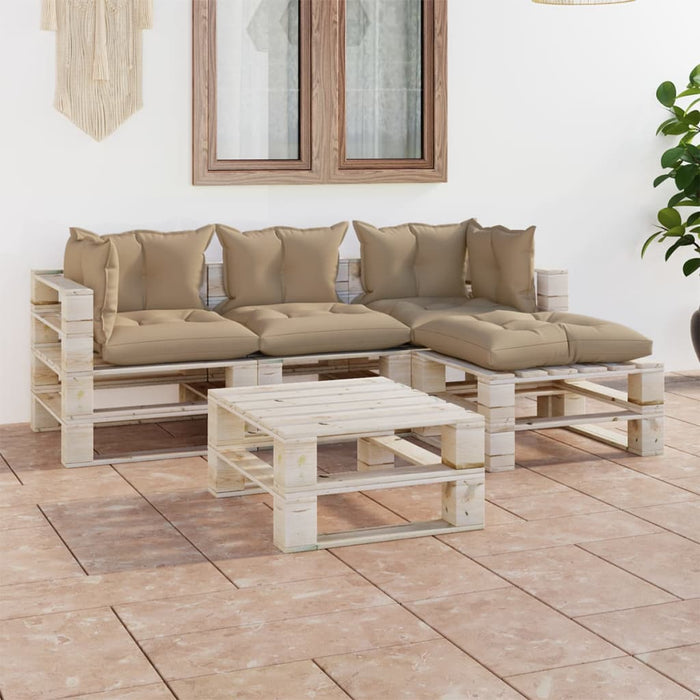 5-tlg. Garten-Lounge-Set aus Paletten mit Kissen Kiefernholz