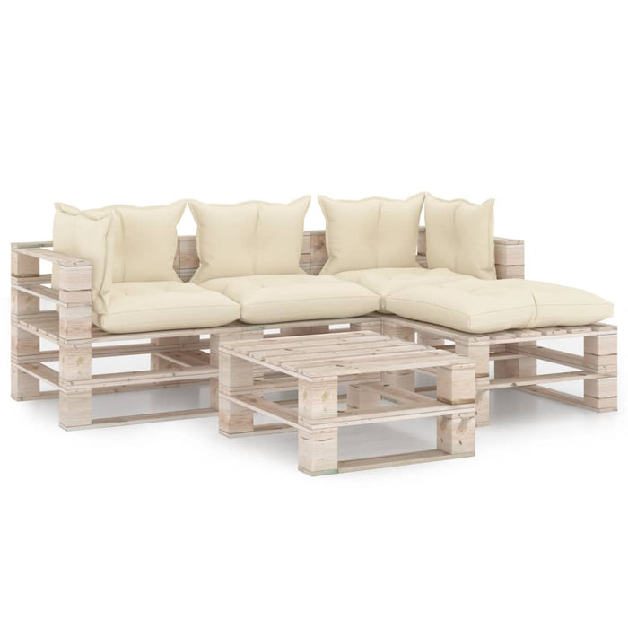 5-tlg. Garten-Lounge-Set aus Paletten mit Kissen Kiefernholz