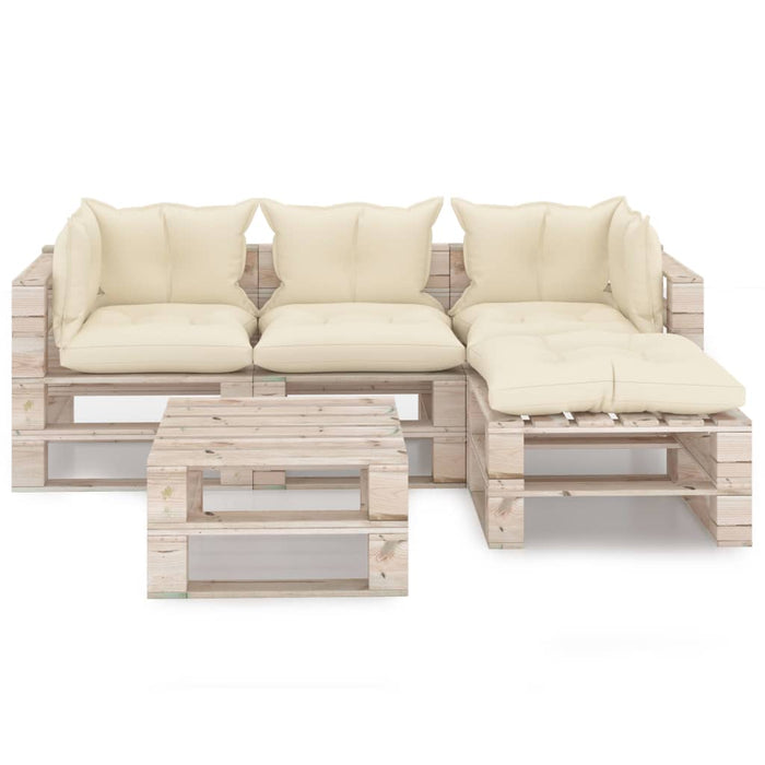 5-tlg. Garten-Lounge-Set aus Paletten mit Kissen Kiefernholz
