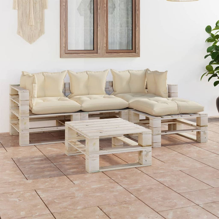 5-tlg. Garten-Lounge-Set aus Paletten mit Kissen Kiefernholz