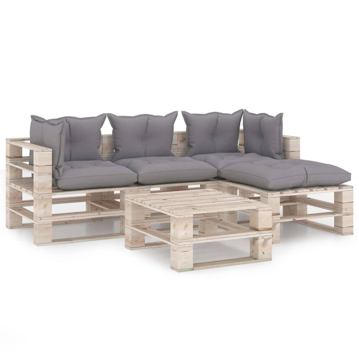 5-tlg. Garten-Lounge-Set aus Paletten mit Kissen Kiefernholz