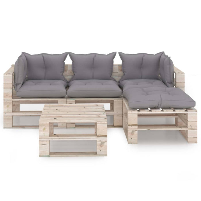 5-tlg. Garten-Lounge-Set aus Paletten mit Kissen Kiefernholz