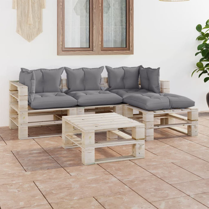 5-tlg. Garten-Lounge-Set aus Paletten mit Kissen Kiefernholz