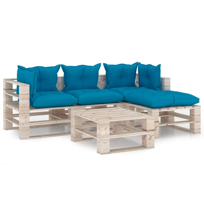 5-tlg. Garten-Lounge-Set aus Paletten mit Kissen Kiefernholz