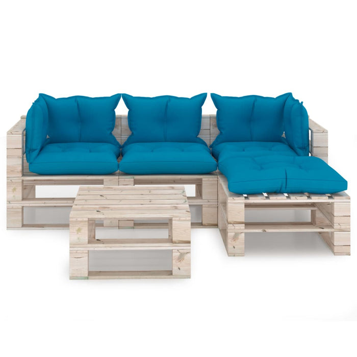 5-tlg. Garten-Lounge-Set aus Paletten mit Kissen Kiefernholz