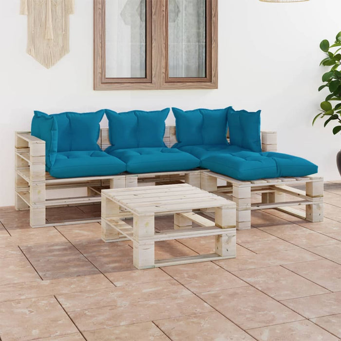 5-tlg. Garten-Lounge-Set aus Paletten mit Kissen Kiefernholz