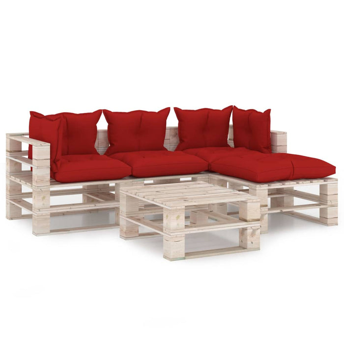 5-tlg. Garten-Lounge-Set aus Paletten mit Kissen Kiefernholz