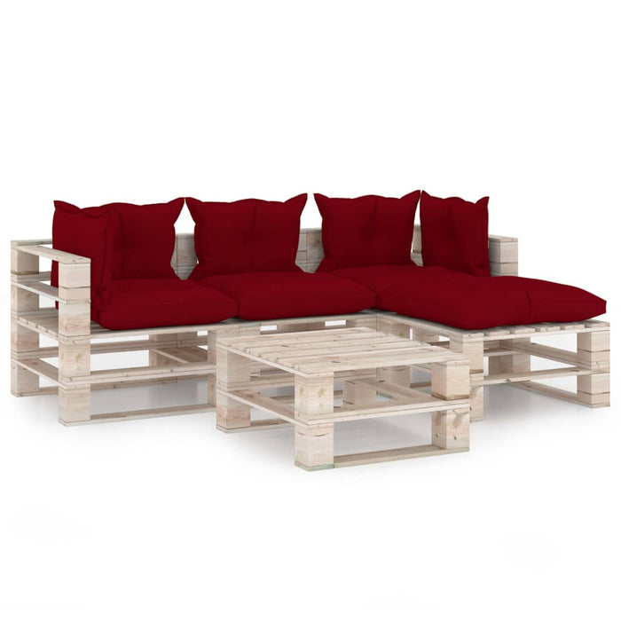 5-tlg. Garten-Lounge-Set aus Paletten mit Kissen Kiefernholz