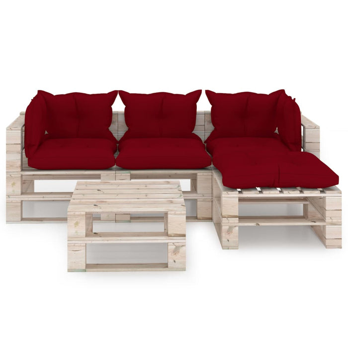 5-tlg. Garten-Lounge-Set aus Paletten mit Kissen Kiefernholz
