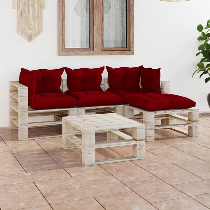 5-tlg. Garten-Lounge-Set aus Paletten mit Kissen Kiefernholz