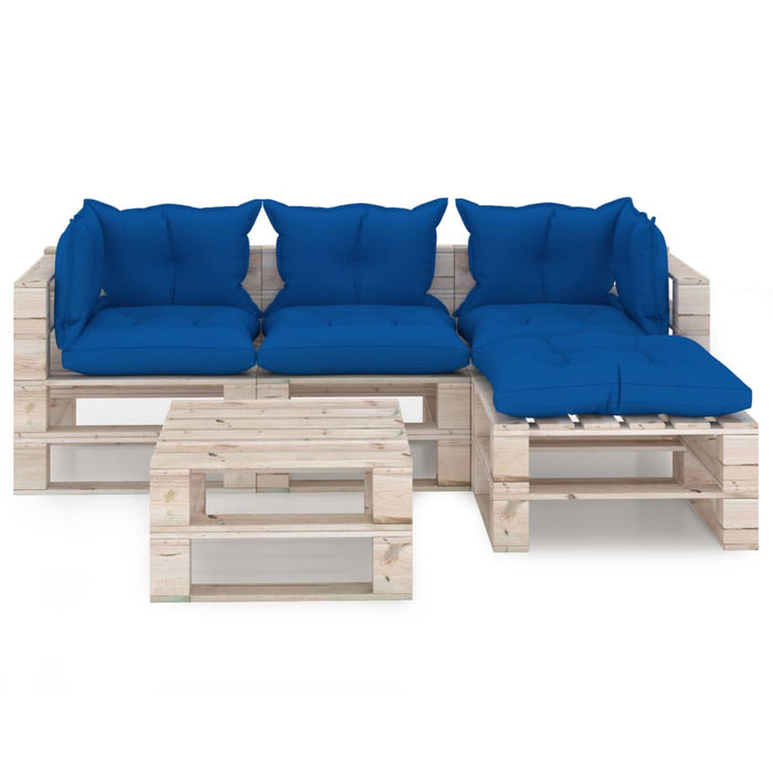 5-tlg. Garten-Lounge-Set aus Paletten mit Kissen Kiefernholz