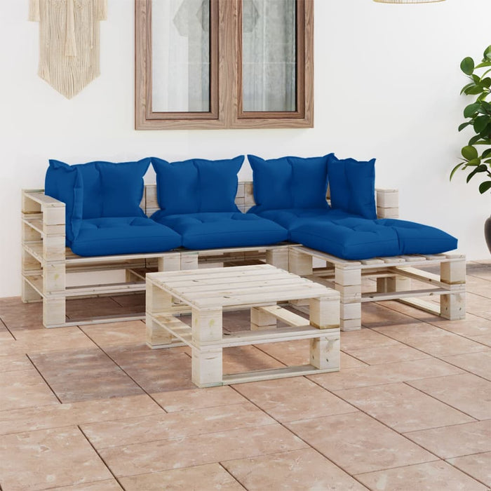 5-tlg. Garten-Lounge-Set aus Paletten mit Kissen Kiefernholz
