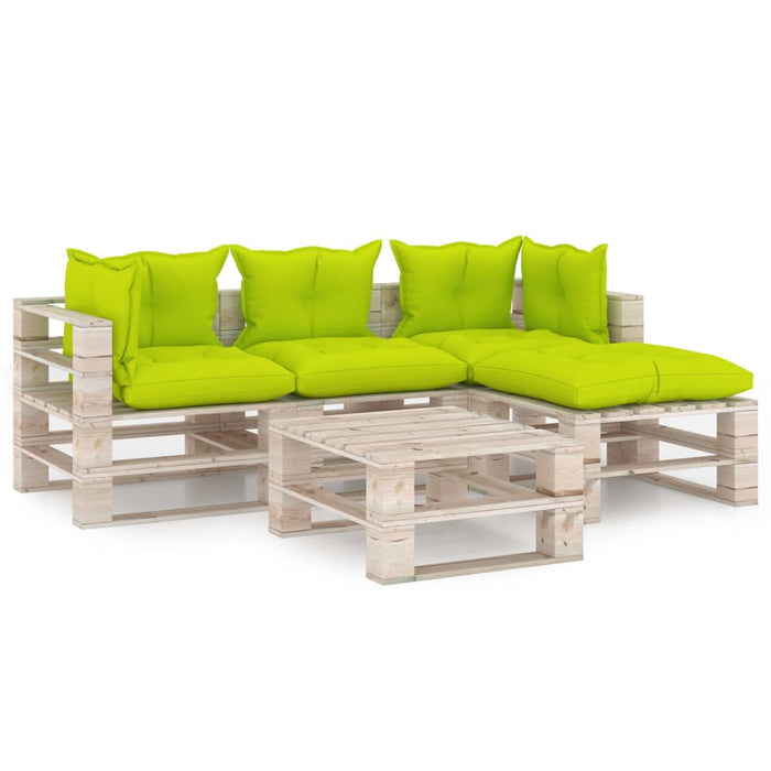 5-tlg. Garten-Lounge-Set aus Paletten mit Kissen Kiefernholz