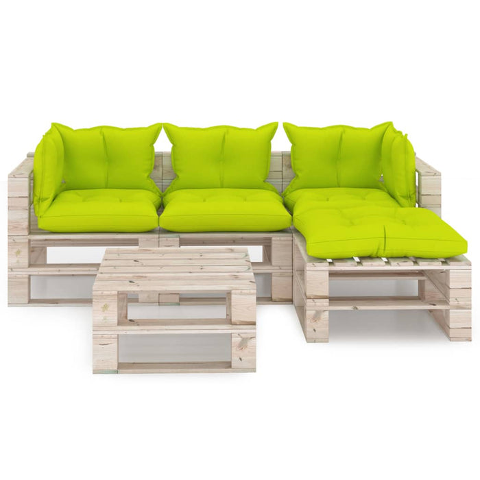 5-tlg. Garten-Lounge-Set aus Paletten mit Kissen Kiefernholz