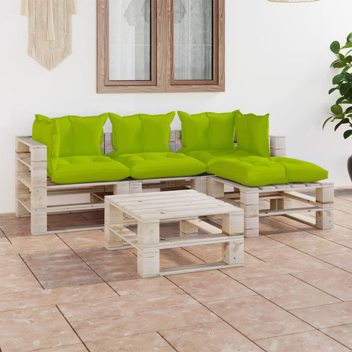 5-tlg. Garten-Lounge-Set aus Paletten mit Kissen Kiefernholz