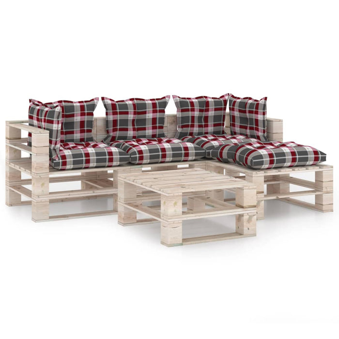 5-tlg. Garten-Lounge-Set aus Paletten mit Kissen Kiefernholz