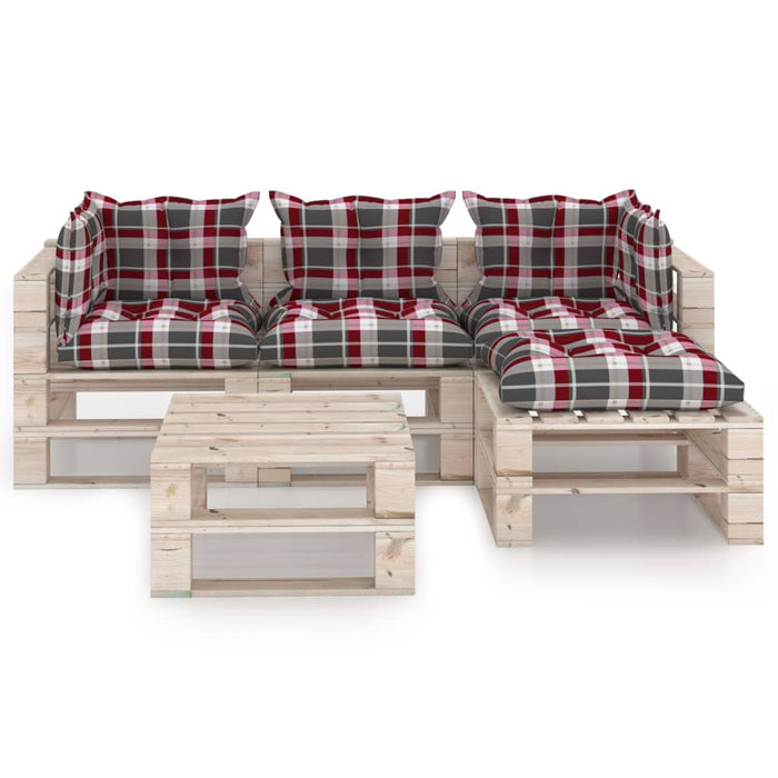 5-tlg. Garten-Lounge-Set aus Paletten mit Kissen Kiefernholz