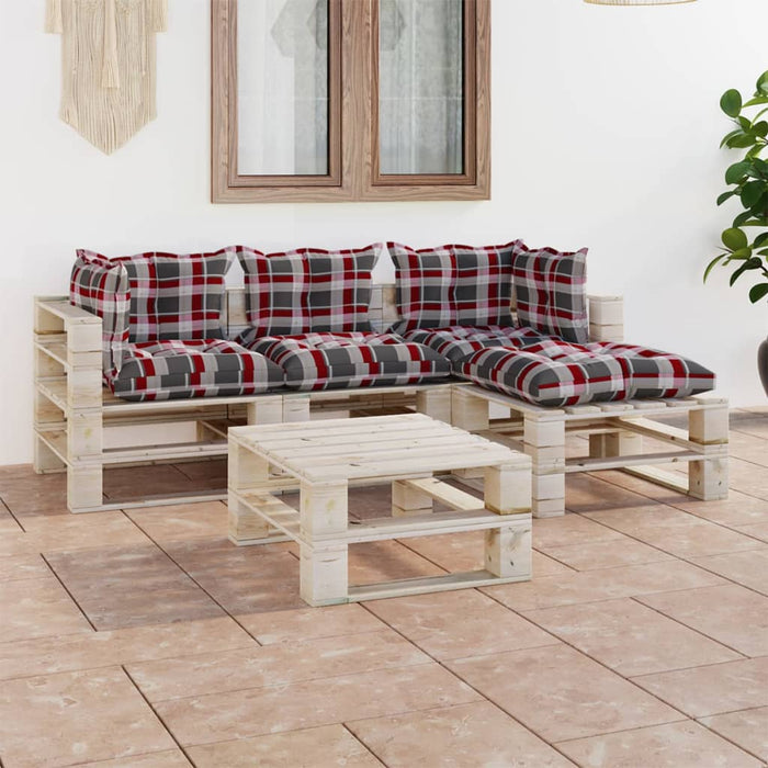 5-tlg. Garten-Lounge-Set aus Paletten mit Kissen Kiefernholz