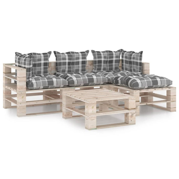 5-tlg. Garten-Lounge-Set aus Paletten mit Kissen Kiefernholz
