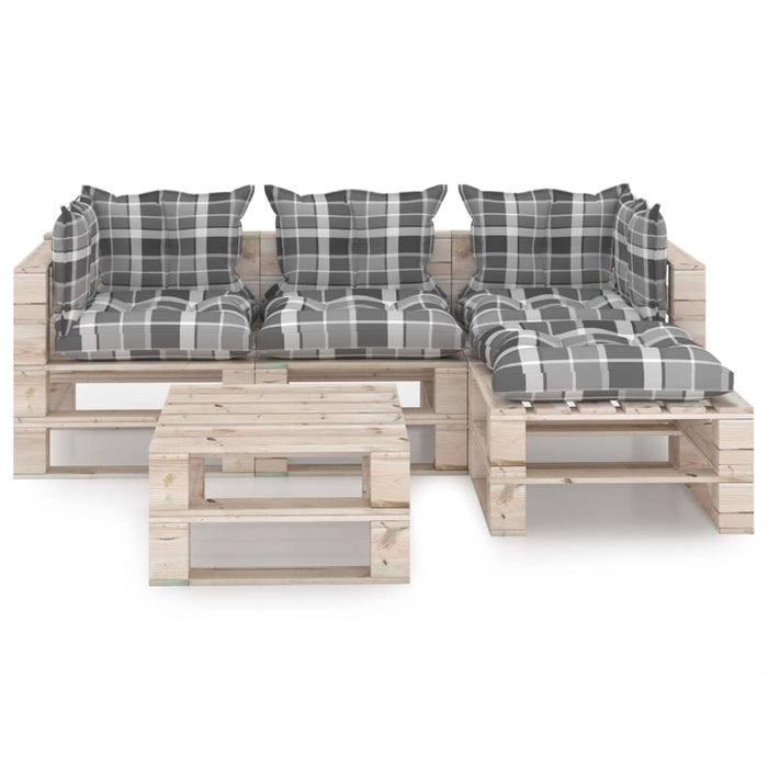 5-tlg. Garten-Lounge-Set aus Paletten mit Kissen Kiefernholz