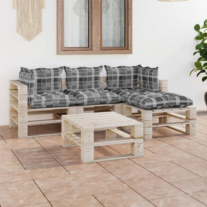 5-tlg. Garten-Lounge-Set aus Paletten mit Kissen Kiefernholz