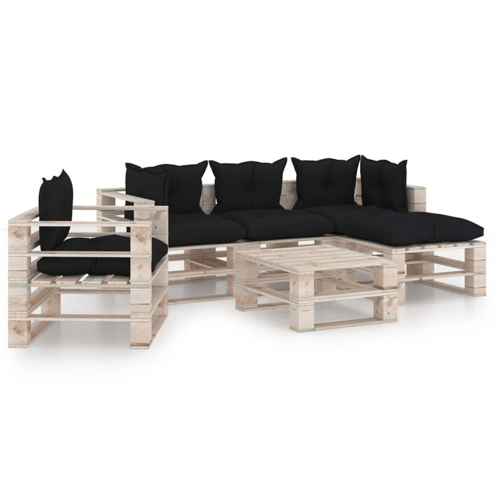 6-tlg. Garten-Lounge-Set aus Paletten mit Kissen Kiefernholz