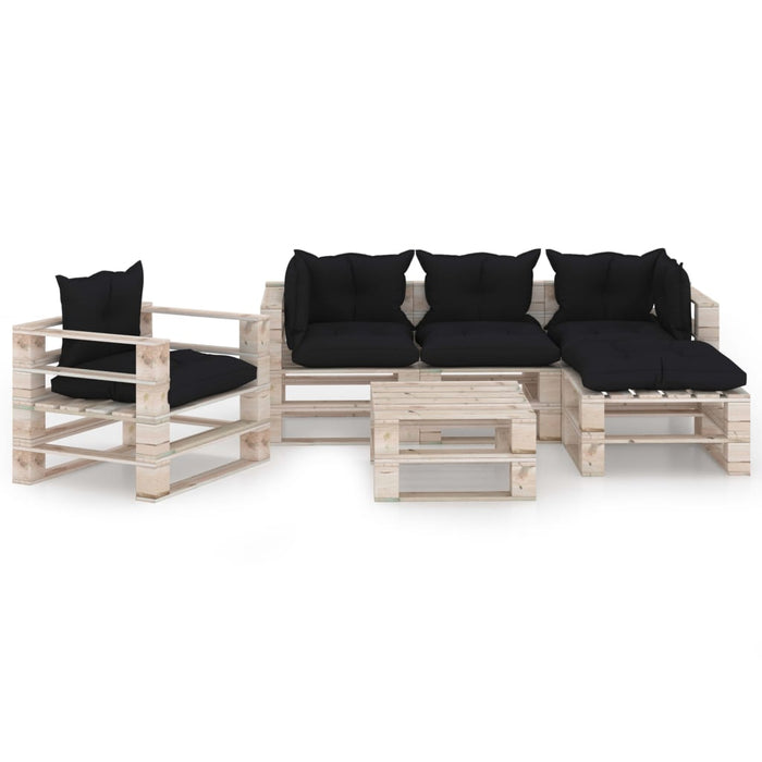 6-tlg. Garten-Lounge-Set aus Paletten mit Kissen Kiefernholz