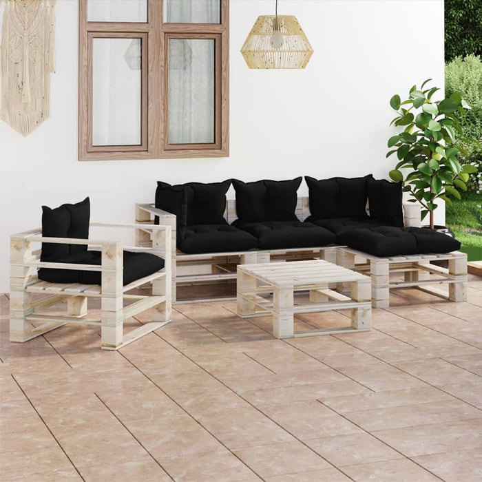 6-tlg. Garten-Lounge-Set aus Paletten mit Kissen Kiefernholz