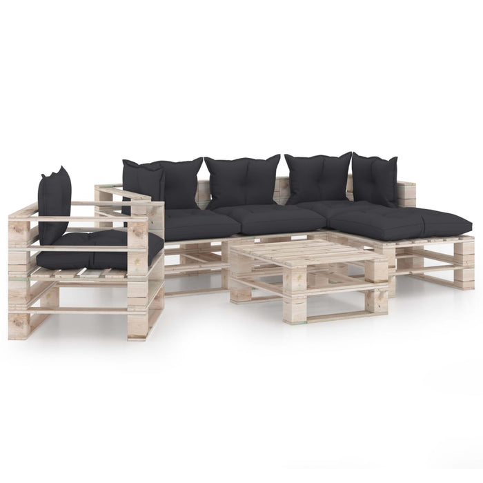 6-tlg. Garten-Lounge-Set aus Paletten mit Kissen Kiefernholz