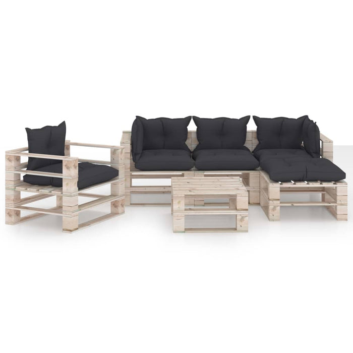 6-tlg. Garten-Lounge-Set aus Paletten mit Kissen Kiefernholz
