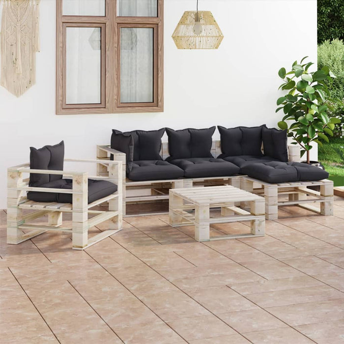 6-tlg. Garten-Lounge-Set aus Paletten mit Kissen Kiefernholz