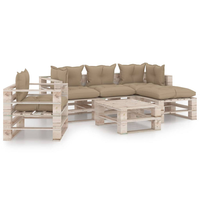 6-tlg. Garten-Lounge-Set aus Paletten mit Kissen Kiefernholz