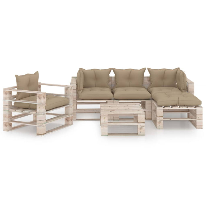 6-tlg. Garten-Lounge-Set aus Paletten mit Kissen Kiefernholz