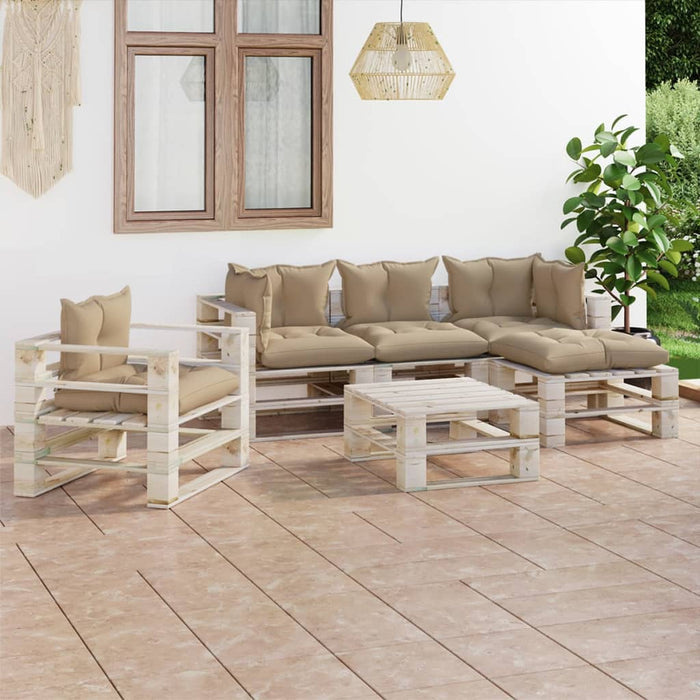 6-tlg. Garten-Lounge-Set aus Paletten mit Kissen Kiefernholz