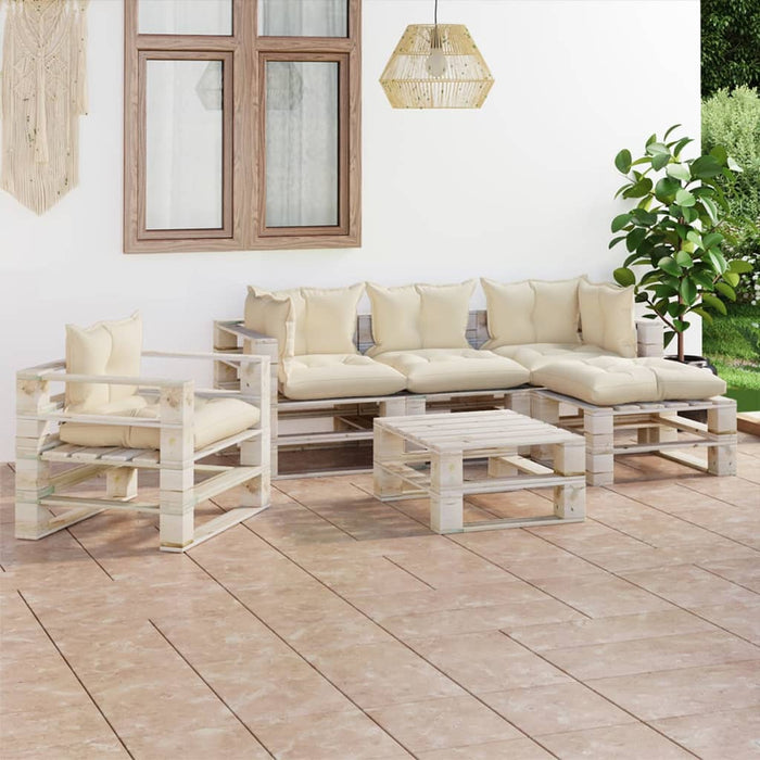 6-tlg. Garten-Lounge-Set aus Paletten mit Kissen Kiefernholz