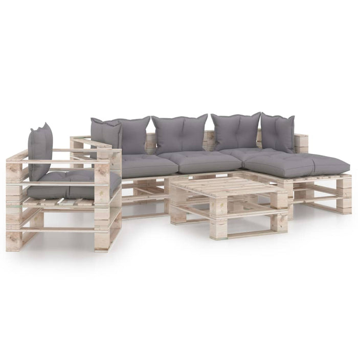 6-tlg. Garten-Lounge-Set aus Paletten mit Kissen Kiefernholz