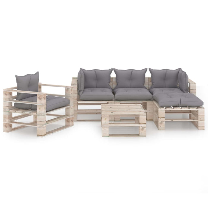 6-tlg. Garten-Lounge-Set aus Paletten mit Kissen Kiefernholz