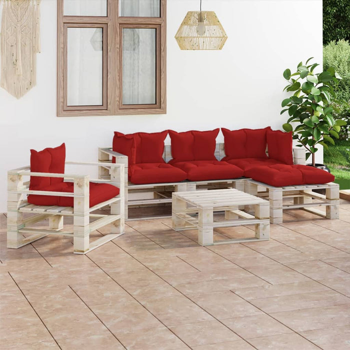 6-tlg. Garten-Lounge-Set aus Paletten mit Kissen Kiefernholz