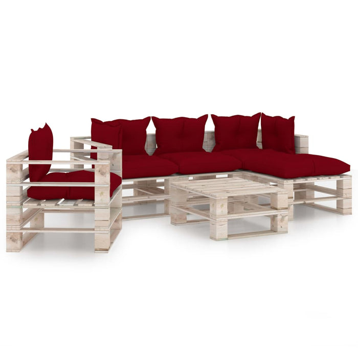6-tlg. Garten-Lounge-Set aus Paletten mit Kissen Kiefernholz