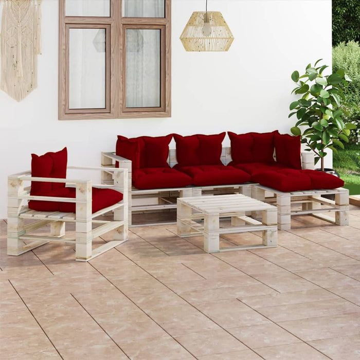 6-tlg. Garten-Lounge-Set aus Paletten mit Kissen Kiefernholz