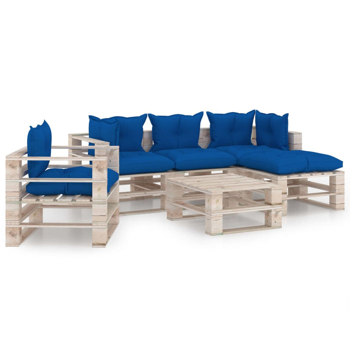 6-tlg. Garten-Lounge-Set aus Paletten mit Kissen Kiefernholz