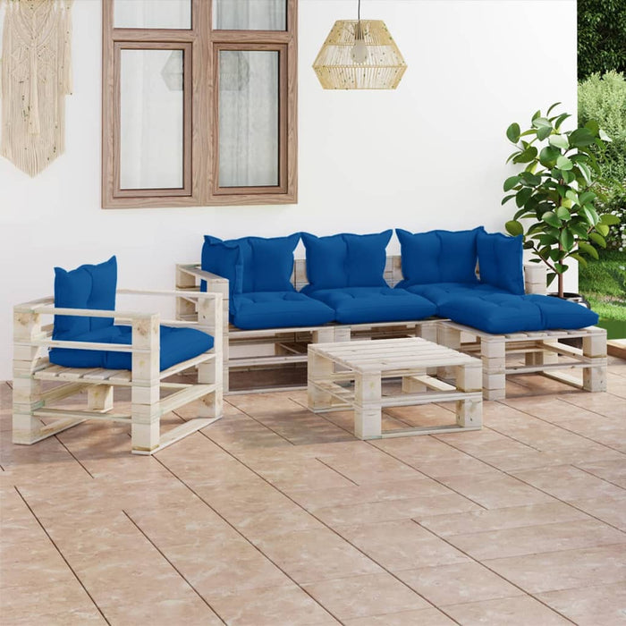 6-tlg. Garten-Lounge-Set aus Paletten mit Kissen Kiefernholz