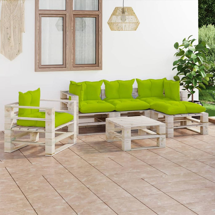 6-tlg. Garten-Lounge-Set aus Paletten mit Kissen Kiefernholz