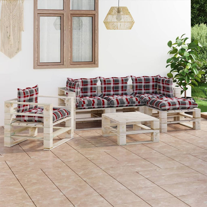 6-tlg. Garten-Lounge-Set aus Paletten mit Kissen Kiefernholz