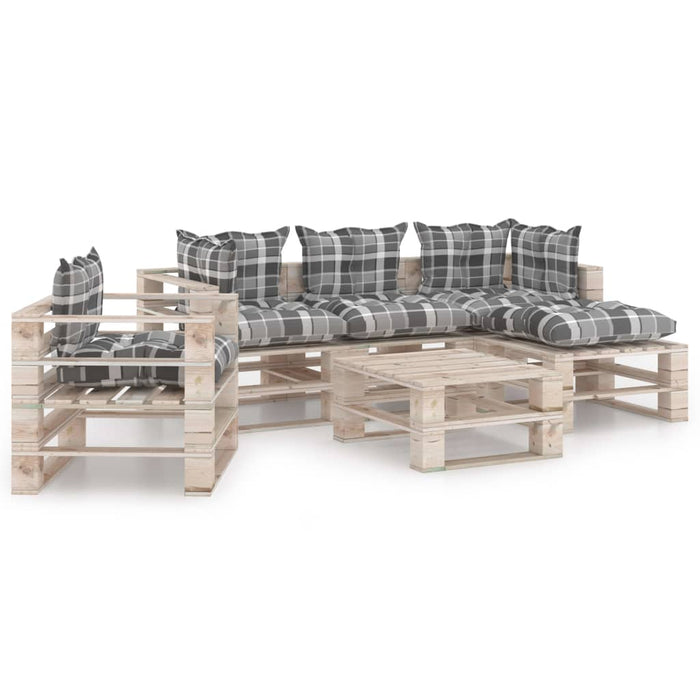 6-tlg. Garten-Lounge-Set aus Paletten mit Kissen Kiefernholz