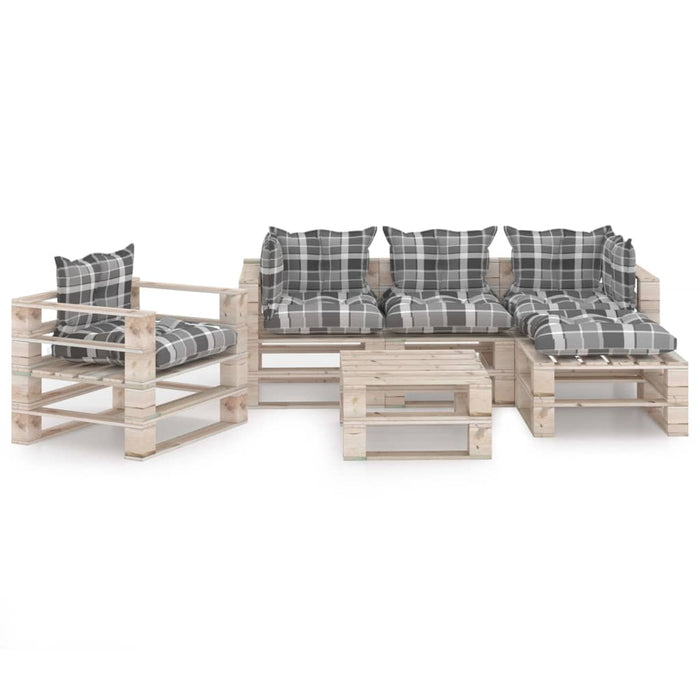 6-tlg. Garten-Lounge-Set aus Paletten mit Kissen Kiefernholz