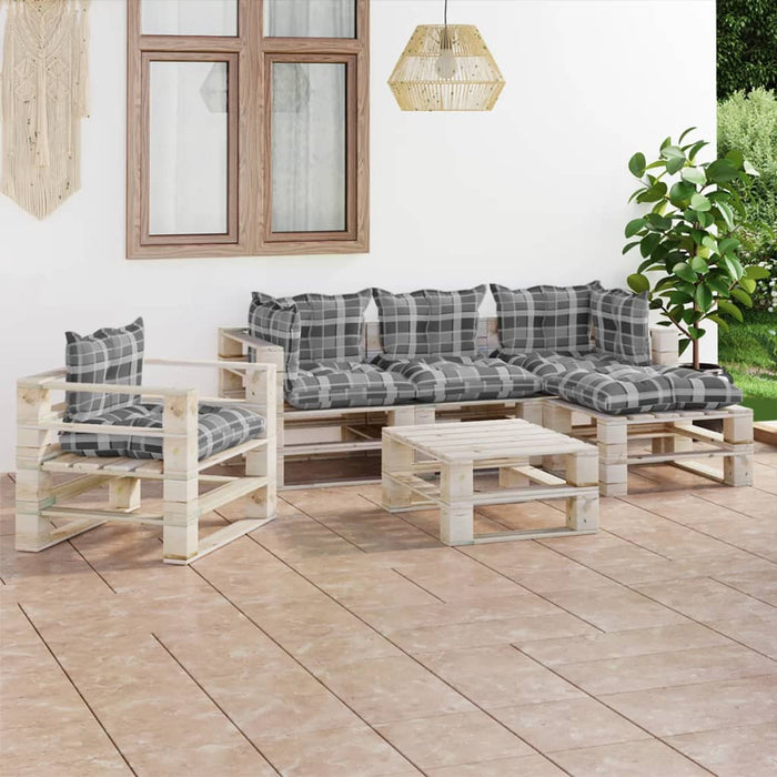 6-tlg. Garten-Lounge-Set aus Paletten mit Kissen Kiefernholz
