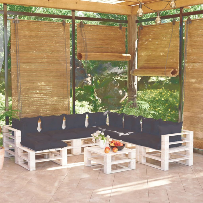 9-tlg. Garten-Lounge-Set aus Paletten mit Kissen Kiefernholz